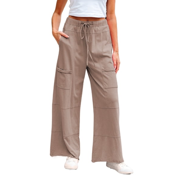 Casual Women's High Waist Mineral Wash Cargo Pants in Smoke Gray Leopard Print | L