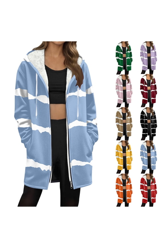 Casual Women's Long Sleeve Hooded Top Blouse Shacket Jacket Coat with Zipper Pocket Loose Fit Warm Fleece Lined Outerwear for Fall Winter | CSEONE,Pink L