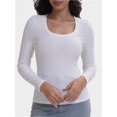 thumbnail image 1 of Casual Women's Long Sleeve Shirts Knit Fitted Stretch Scoopneck Basic Solid Tunic Tops, 1 of 6