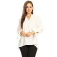 thumbnail image 1 of Casual Women's Loose Cotton V Neck 3/4 Bow Tie Sleeve Dressy Blouse Tops, 1 of 6