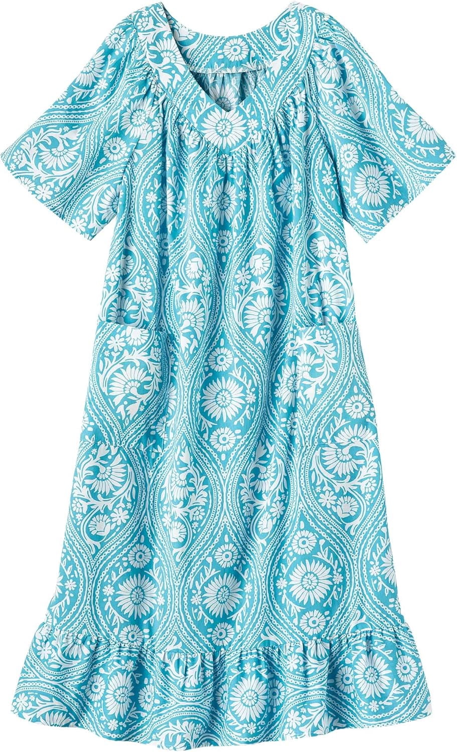 cotton muumuu dress walmart Ekouaer Nightgowns for Women Cotton House Dress with Pockets Short Sleeve Mumu Dress Embroidered Lounge Dress Blue Pigeon M