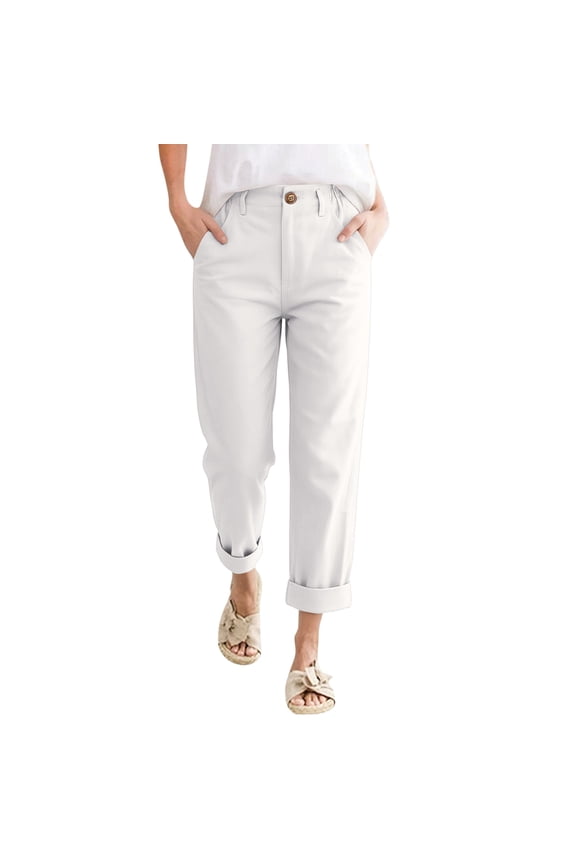 Casual Women's Pants, Soft Lightweight Work Pants for Women, Fashionable Pattern Wide Leg Pants, Comfortable Office Slacks, Versatile Trousers for Daily Wear White Size: M