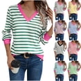 thumbnail image 1 of Casual Women's Pleated V Neck Long Sleeve Blouse Shirt Top Solid Color Loose Fit Elegant Business Casual Office Wear | CSEONE,Light Blue L, 1 of 9