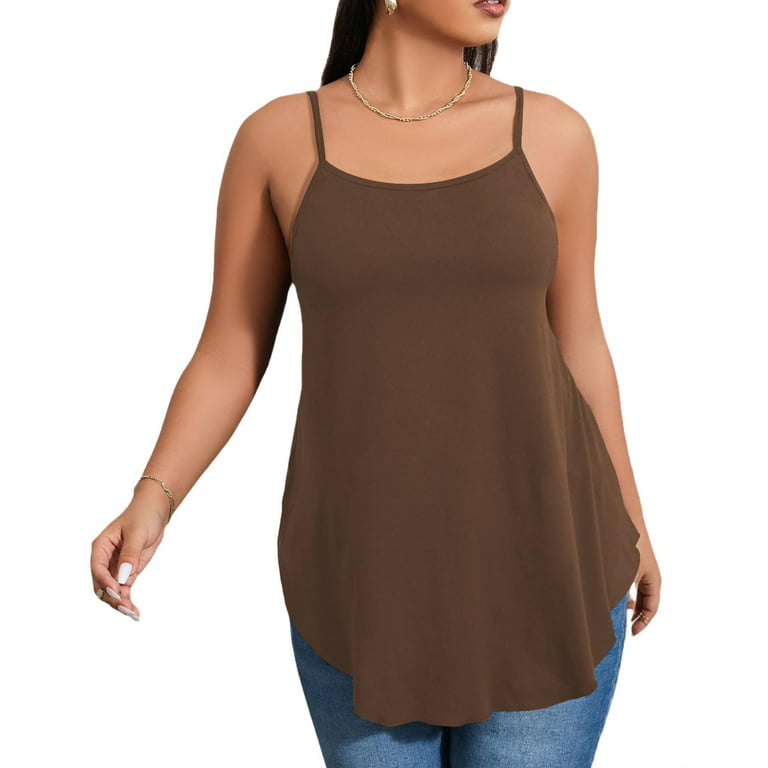Casual Women's Plus Solid Tank Tops Loose Sleeveless Cami Tops 1XL(14) Brown