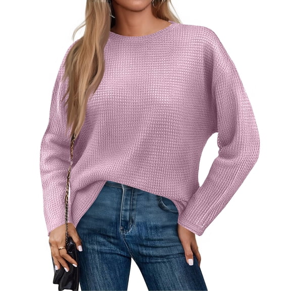 Casual Women's Round Neck Long Sleeve Sweater | Soft & Stretchy Polyester Fabric, Comfortable for All Seasons | Available in Multiple Colors Light Purple