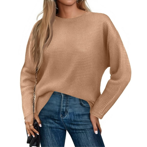 Casual Women's Round Neck Long Sleeve Sweater | Soft & Stretchy Polyester Fabric, Comfortable for All Seasons | Available in Multiple Colors Beige