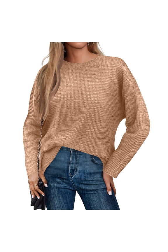 Casual Women's Round Neck Long Sleeve Sweater | Soft & Stretchy Polyester Fabric, Comfortable for All Seasons | Available in Multiple Colors Beige