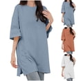 thumbnail image 1 of Casual Women's Short Sleeve Round Neck Loose Fit T-Shirt Top Tee Breathable Cotton Solid Color Summer Fashion | CSEONE,Light Blue L, 1 of 6