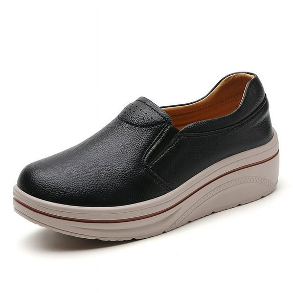 Casual Women's Slip On Loafer Leather Comfort Casual Platform Shoes
