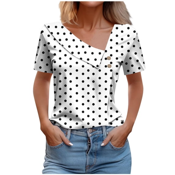 Casual Women's Striped Short Sleeve Button-Up Top, Spring Summer Tee Style Shirt