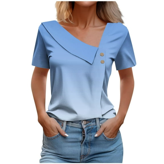 Casual Women's Striped Short Sleeve Button-Up Top, Spring Summer Tee Style Shirt