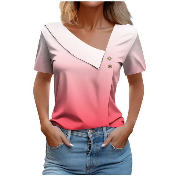 Casual Women's Striped Short Sleeve Button-Up Top, Spring Summer Tee Style Shirt