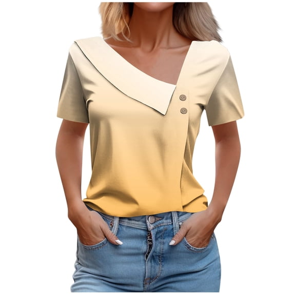 Casual Women's Striped Short Sleeve Button-Up Top, Spring Summer Tee Style Shirt
