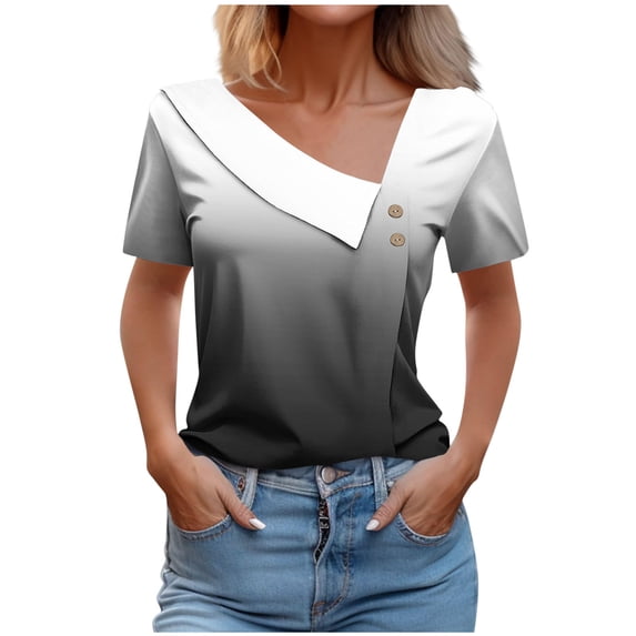 Casual Women's Striped Short Sleeve Button-Up Top, Spring Summer Tee Style Shirt