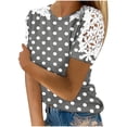 thumbnail image 1 of Casual Women's Striped Short Sleeve T-Shirt with Lace Trim, Round Neck Fashion Top, 1 of 7