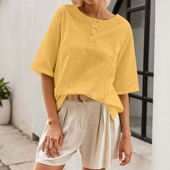 Casual Women's T Shirts Classic Round Neck With Button Detail Short Sleeve Comfortable Everyday Wear For Spring And Summer Compression Long Sleeve Women Loose Casual T Shirt Ladies Long Sleeve T Shirt