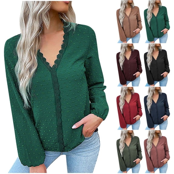 Casual Women's Tops Fashion Plus Size Fashion Woman V-Neck Long Sleeve T-Shirt Solid Loose Blouse Tops