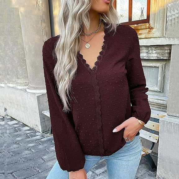 Casual Women's Tops Fashion Plus Size Fashion Woman V-Neck Long Sleeve T-Shirt Solid Loose Blouse Tops