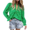 thumbnail image 1 of Casual Women's Tops Fashion Plus Size Women's Casual Long Sleeve V-Neck Solid Color Button Long Sleeve Top Loose Hollow Lace Embroidery Shirt, 1 of 5