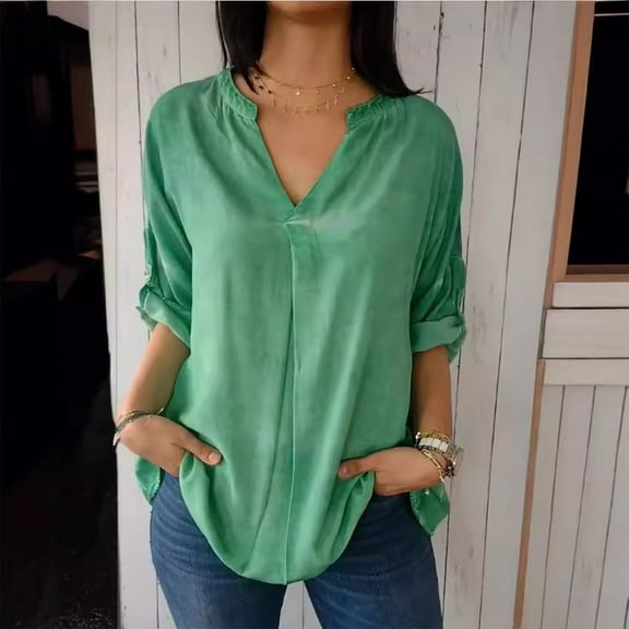 Casual Women's Tops Fashion Plus Size Women's Casual Loose Oversized Irregular Solid Color Long Sleeved V-neck Top/shirt