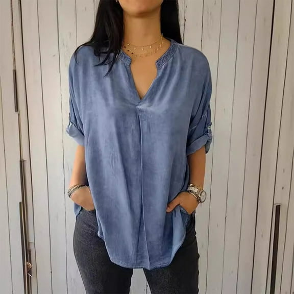 Casual Women's Tops Fashion Plus Size Women's Casual Loose Oversized Irregular Solid Color Long Sleeved V-neck Top/shirt