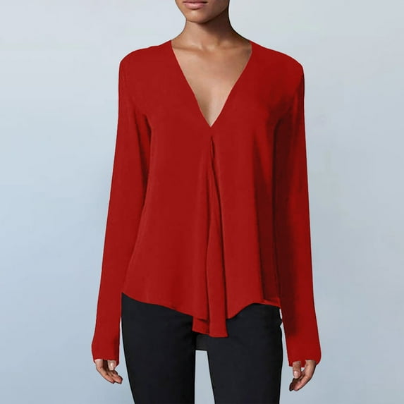 Casual Women's Tops Fashion Plus Size Womens Oversized Tee Shirts Long Sleeve T Shirt Fashion Workout Tops Casual Loose V Neck Layer Blouse