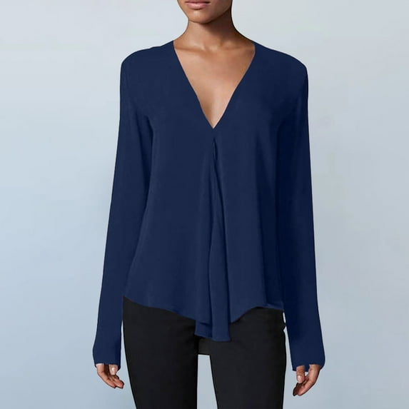 Casual Women's Tops Fashion Plus Size Womens Oversized Tee Shirts Long Sleeve T Shirt Fashion Workout Tops Casual Loose V Neck Layer Blouse