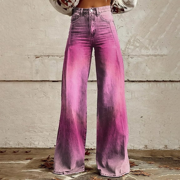 Casual Women's Trousers Wide Leg Pants Women'S High Waisted Flower Patterned Pants Lightweight And Loose Casual Colorful Pants Heavyweight Pants,Pink Women's Casual Pants L