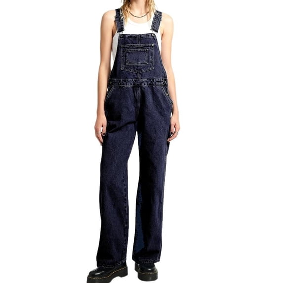 Casual Women's Vintage Denim Overalls with Stretch Fabric and Adjustable Straps