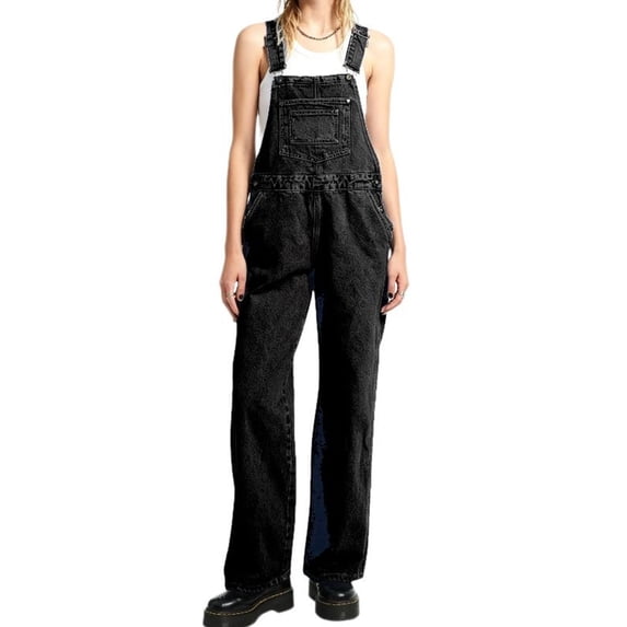 Casual Women's Vintage Denim Overalls with Stretch Fabric and Adjustable Straps