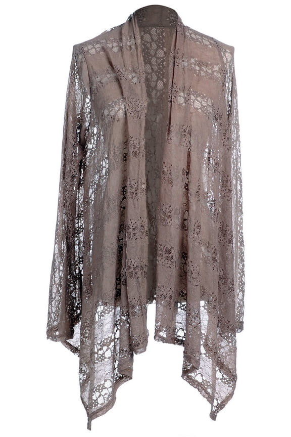 Casual Womens Asymmetrical Lace Stripe Long Sleeve Kimono Cardigan Top