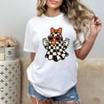 thumbnail image 1 of Casual Womens Checkered Ghost Graphic Cute Tee T Shirt Tops Short Sleeve Round Neck White S-5XL, 1 of 4