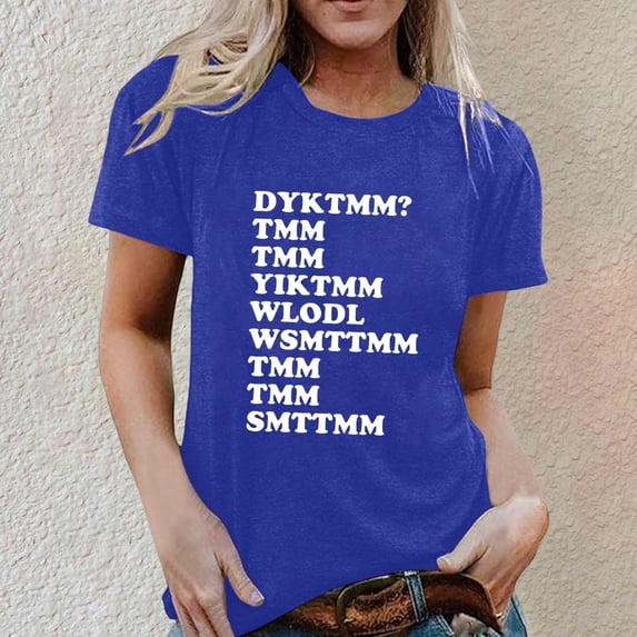 Casual Womens Crew Neck Tee Short Sleeve Printed Graphic Top For Everyday Wear Comfortable StyleBlueM