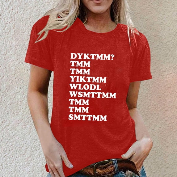 Casual Womens Crew Neck Tee Short Sleeve Printed Graphic Top For Everyday Wear Comfortable StyleRedXL
