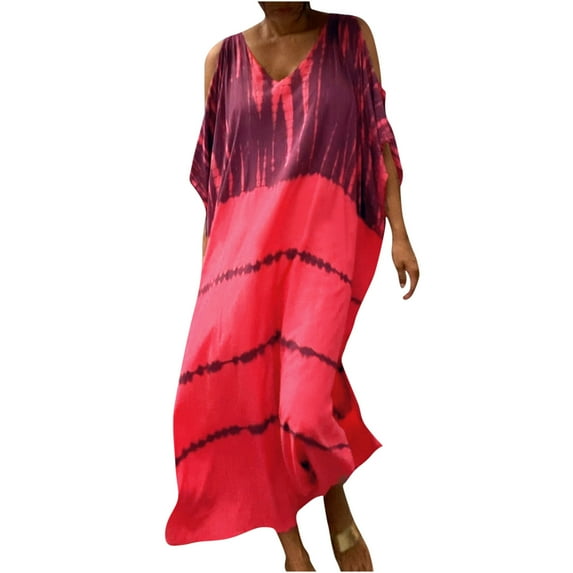 Casual Womens Dresses Boho Flowy Dress Cold Shoulder Short Sleeve Dress Loose Striped Maxi Dress Loose Vacation Dress