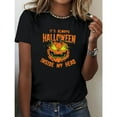 thumbnail image 1 of Casual Womens Halloween Pumpkin Graphic Tee Comfort T Shirt Tops Short Sleeve Round Neck Black S-5XL, 1 of 5