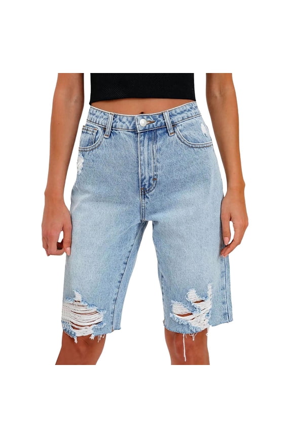 Casual Womens Jean Shorts Hole S Ripped Destroyed Short Womens Bermuda Shorts,Blue,S