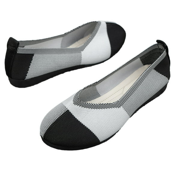 Casual Womens Knitted Flats Round Toe Slip On Ballerina Walking Flats Shoes Comfort Soft Dress Ballet Flats Shoes