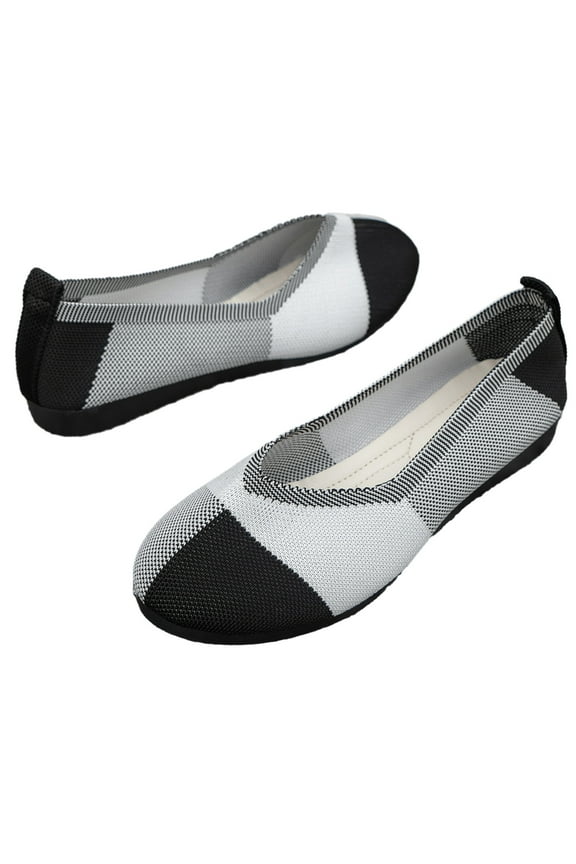 Casual Womens Knitted Flats Round Toe Slip On Ballerina Walking Flats Shoes Comfort Soft Dress Ballet Flats Shoes