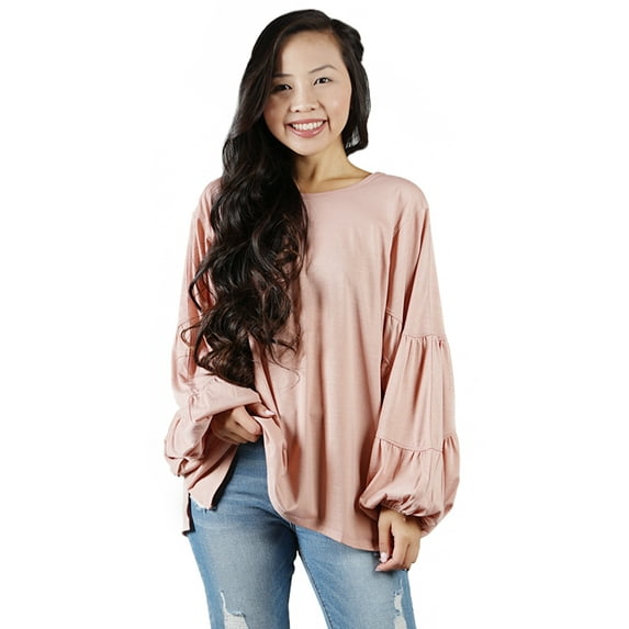 Casual Womens Long Lantern Sleeve Soft Loose Boxy Blouse Shirt Tops