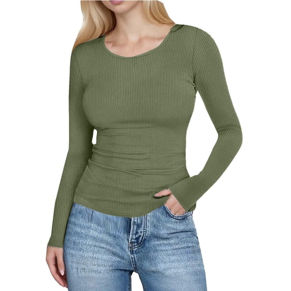 Casual Womens Long Sleeve Tops Slim Fit Lightweight Soft Blouses Crew Neck Solid Color Tops Cute Tees Comfy Basic Daily Outfits Fall Winter Pullover Clothes