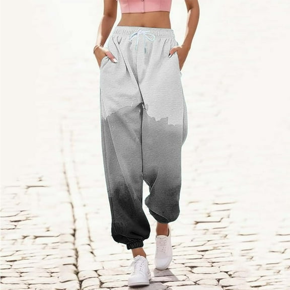 Casual Womens Sweatpants with Pockets Loose Fits Fashion Printed Drawstring Trousers Athletic Joggers Pants for Women, S-2XL