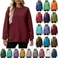 thumbnail image 1 of Casual Womens Sweatshirts Crewneck Long Sleeve Top Ndbuld Fashion Women Round Neck Long Sleeve Solid Loose Sweatshirt Blouse Wine 2XL, 1 of 8