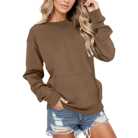 Casual Womens Sweatshirts Crewneck Long Sleeve Tops Oversized Pullover Sweatshirt for Women Petite Bronze L