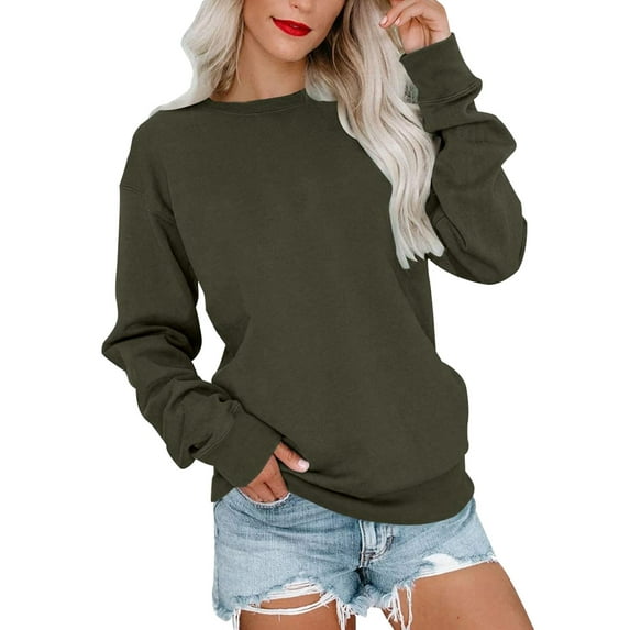 Casual Womens Sweatshirts Crewneck Long Sleeve Tops Oversized Pullover Sweatshirt for Women Petite Green L