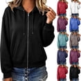 thumbnail image 1 of Casual Womens Zip Up Hoodie Long Sleeve Solid Color Full Zip Hooded Sweatshirt with Pockets Drawstring Hood Relaxed Fit Lightweight Cozy Fall Winter Outerwear, 1 of 8
