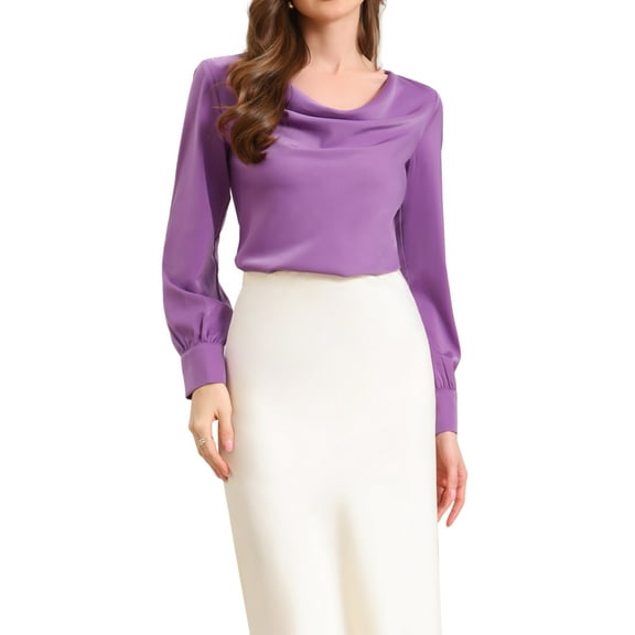 INSPIRE CHIC Casual Work Shirt for Women's Cowl Neck Office Fall Trendy Shirts Blouses S Purple