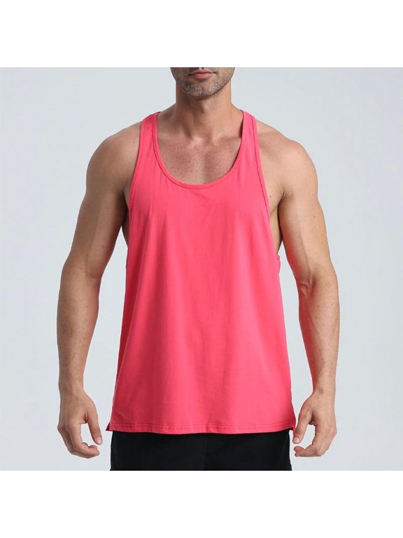 Casual Workout Tank Top for Men|Relaxed Fit Stringer Gym Vest for Everyday Leisure & Streetwear, Hot Pink, S