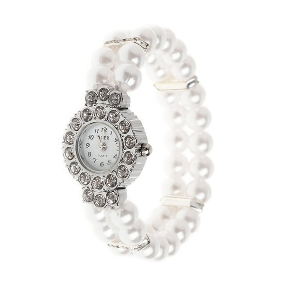 Casual Wristwatches Pearl Beaded Bracelet Watches Strap Quartz Wrist Watch