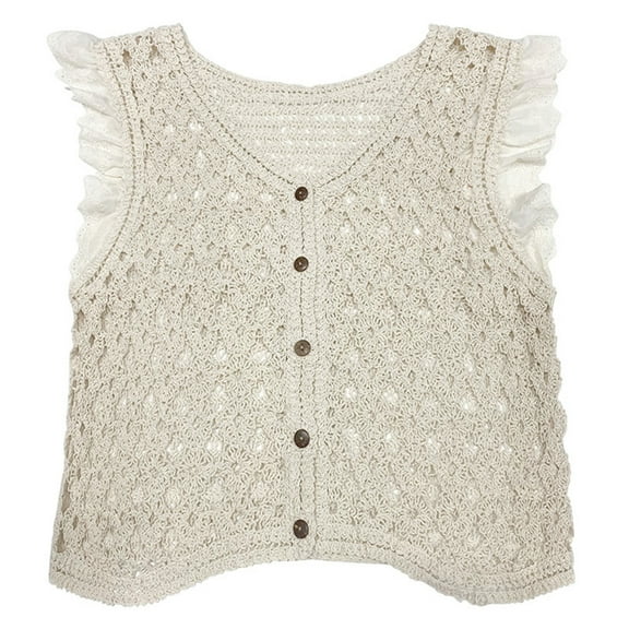 Casual Yet Sophisticated Sleeveless Crochet Knit Vest Undershirt Cardigan Breathable Cotton Tanks Top for Women